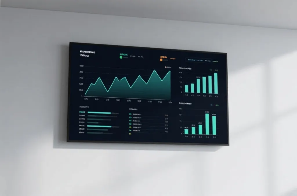 Minimalist digital screen displaying sports statistical line graphs and bar charts